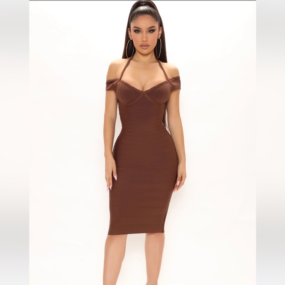 Bandage midi dress- brown - Picture 1 of 5
